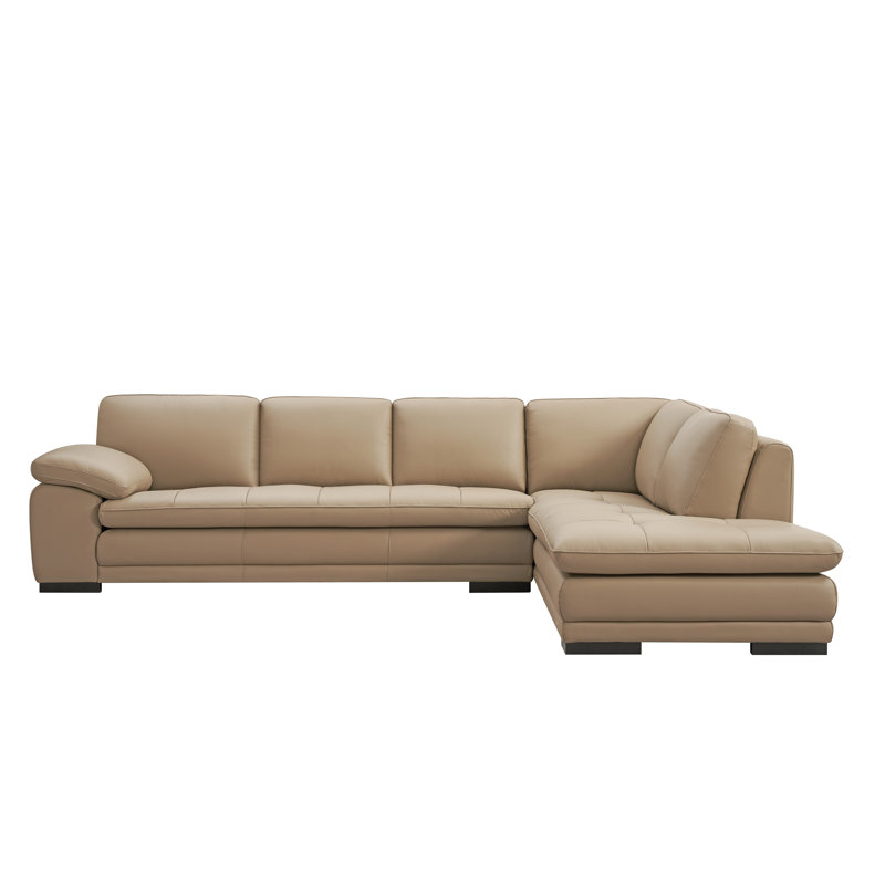 124" Wide Leather Match Sofa & Chaise, Right Hand Facing, Taupe Leather Match