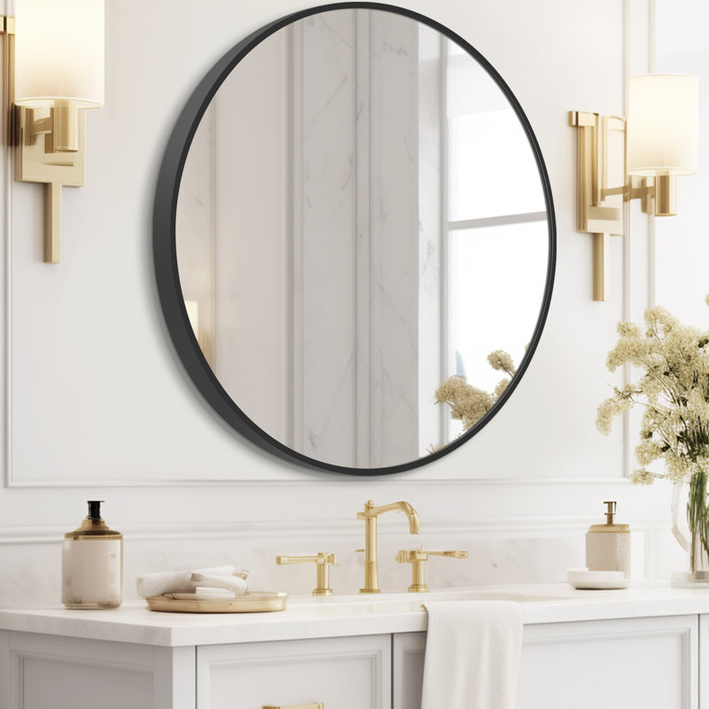 Miroir mural en métal, Noir, 24 po x 24 po