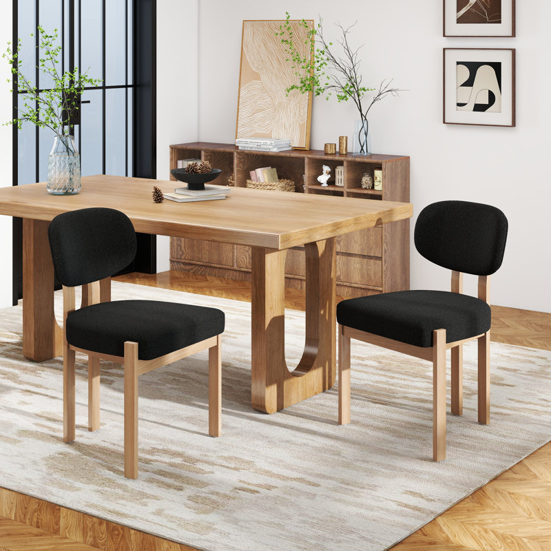 Solid Wood Dining Chairs Set, Modern Farmhouse Fabric Upholstered Dining Room Chair Kitchen Chairs, 2, Black