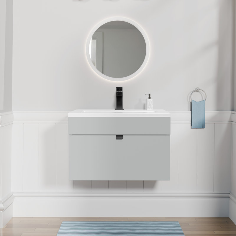 Meuble-lavabo mural moderne de 24 po Loft Collection - Poignées canadiennes grises / noires, Gris canadien / noir, 24"