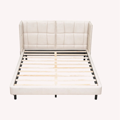 Queen Size Linen Fabric Upholstered Platform Bed with LED Lights and U-Shaped Headboard -  Ivy Bronx, 7794DCB7C6A9423ABE9181633E12B3A1