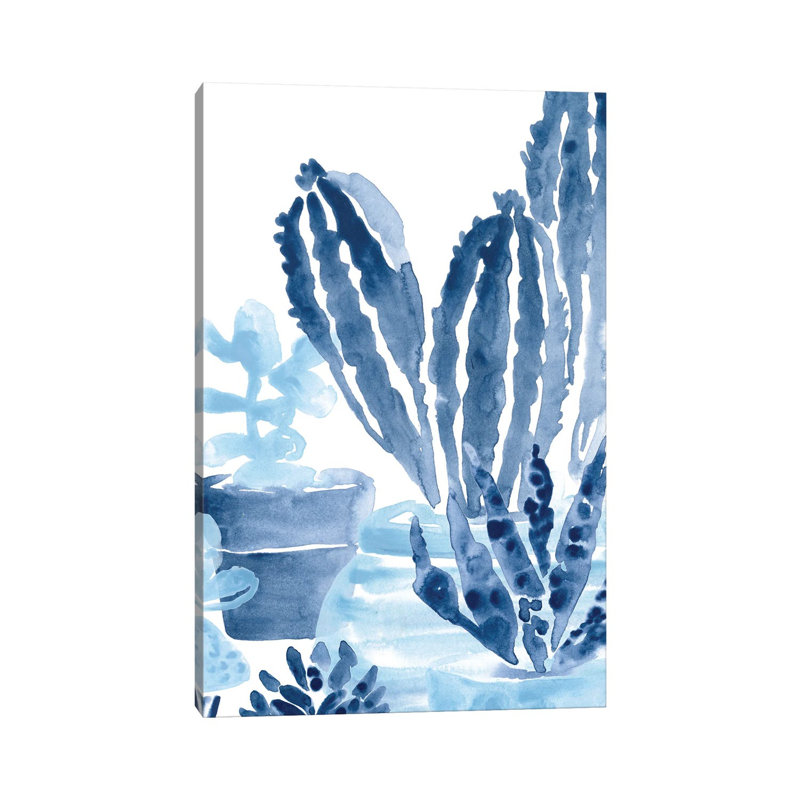 Indigo Succulent I by June Erica Vess - Wrapped Canvas Painting, 20.32 cm H x 30.48 cm W