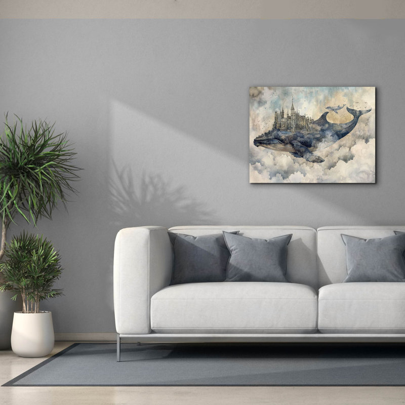 «Blue Whale And City» par Momart, art mural sur toile, H 26 po x l 34 po x P 1,5 po