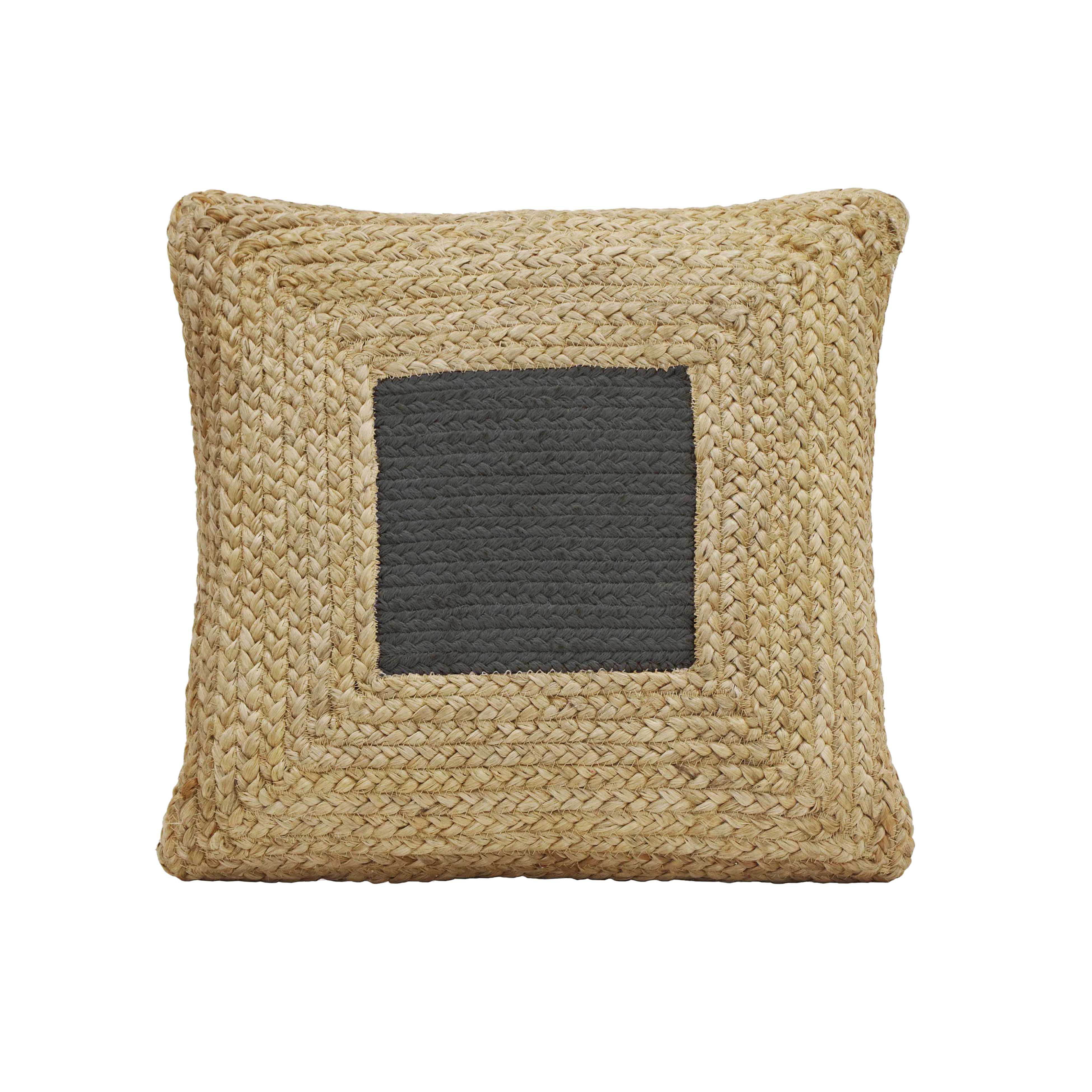 Natural Jute Throw Pillow with Pom Poms Border