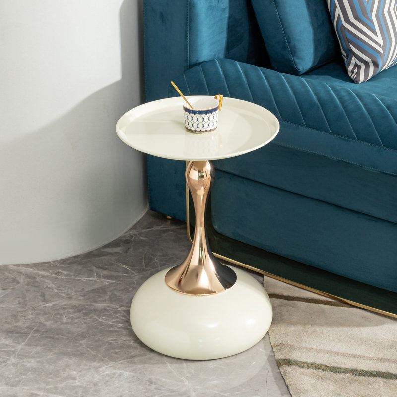 Petite table d'appoint ronde pour petits espaces, Blanc lait