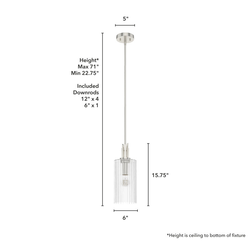 Gatz Brushed Nickel Clear Fluted Mini Pendant Light