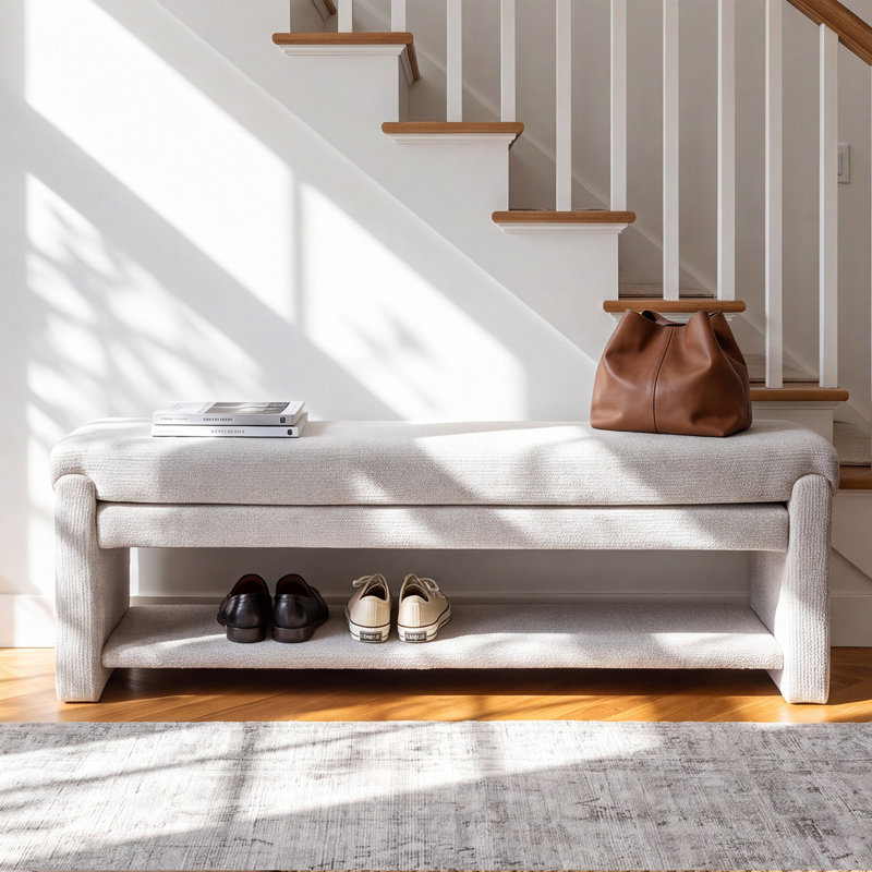 Banc de lit rembourré pour chambre à coucher, banc d'entrée avec étagères de rangement
