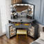 Dressing Table with Motion Sensor 3-colour lighting, Charging Socket and Stool-1779500875