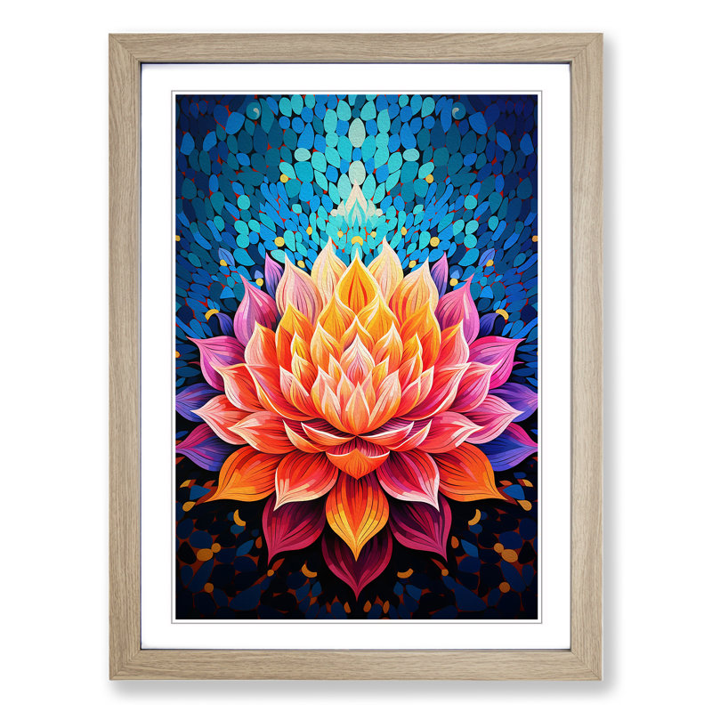 Lotus Flower Op No.2 - Single Picture Frame Print on Wood, 46cm H x 34cm W x 2cm D, Oak 