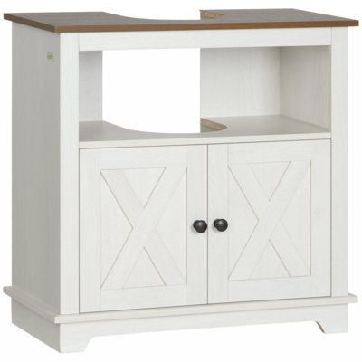 Kleankin Farmhouse Under Sink Bathroom Cabinet with Double Doors and Storage Shelves, White