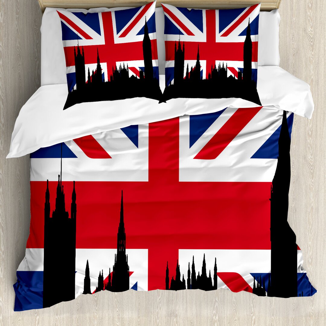 Bettbezug Set, Historische Stadt UK, Union Jack, Royal Blue Schwarz Rot