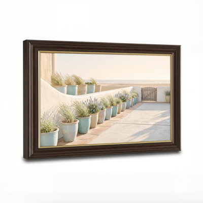Art mural antique sur toile encadré doré pour le salon, la chambre à coucher, le bureau ou le vestibule - décoration murale décorative avec jardin côtier