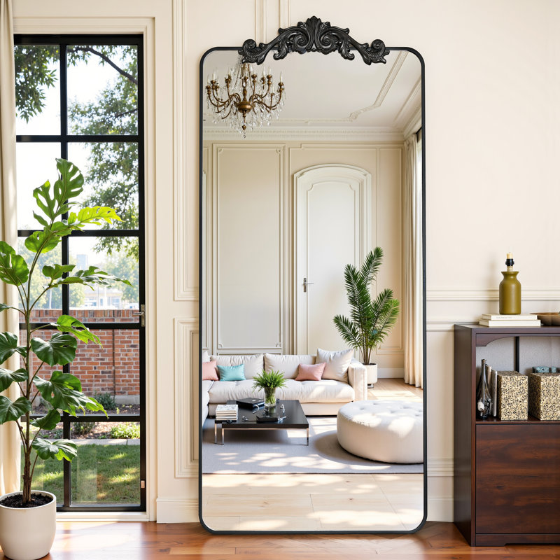 Retro engraved full-length mirror, 65"×24", Black