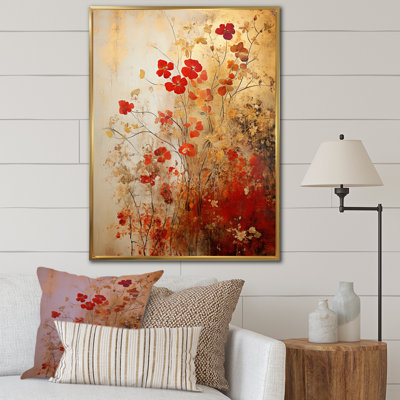 God And Red Floral Japanese Tiles I - Botanicals Wall Art