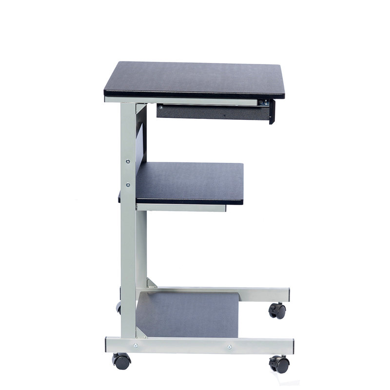 Small Black Rolling Laptop Cart with Drawer and Shelves
