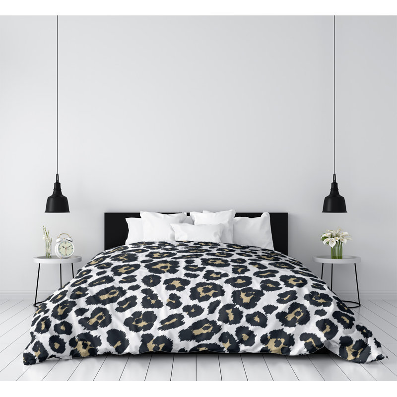 Housse de couette simple, Blanc / brun clair / brun clair, Polyester brossé, Housse de couette pour grand lit