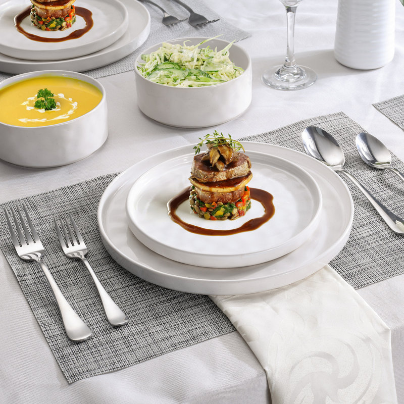 Usha Piece Stoneware Dinnerware Set - Service for 4, Pearl White
