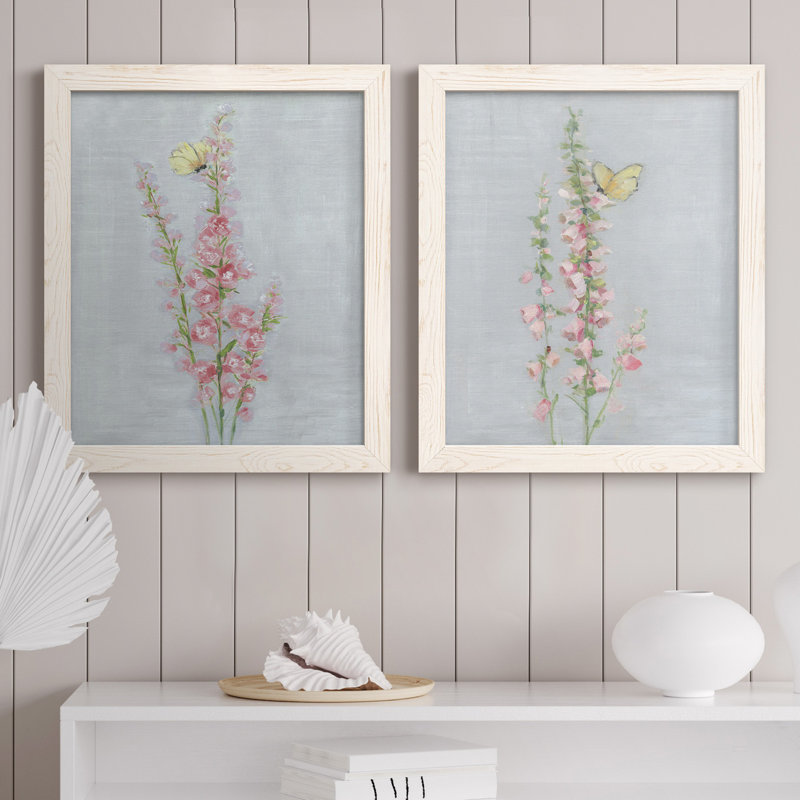 Foxglove Garden I - ensemble de 2 reproductions, H 20 po x l 17 po x P 1 po, Toile blanche encadrée, Pas de tapis