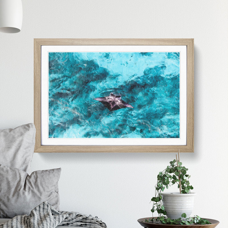 Manta Ray - Picture Frame Painting, Oak Framed, 27cm H x 36cm W x 2cm D