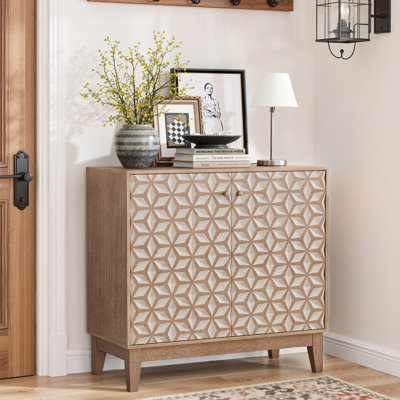 31.5-Inch Geometric Design Sideboard, A Decorative Cabinet With 2 Doors And Adjustable Shelves, A Wooden Decorative Cabinet With Storage Space, Suitable For Living Room, Kitchen, And Dining Room.