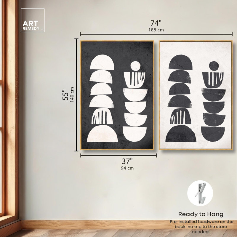 Cyclic Harmony Canvas Print Modern Abstract Art Set by Art Remedy, Black Frame, 10 x 15, 55" H x 37" W, Encadrement doré