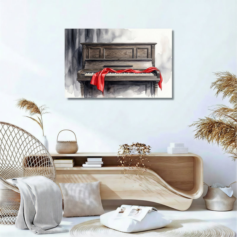 Ensemble de 1 tableau sur toile rouge pour piano, H 16 po x l 24 po, Toile tendue