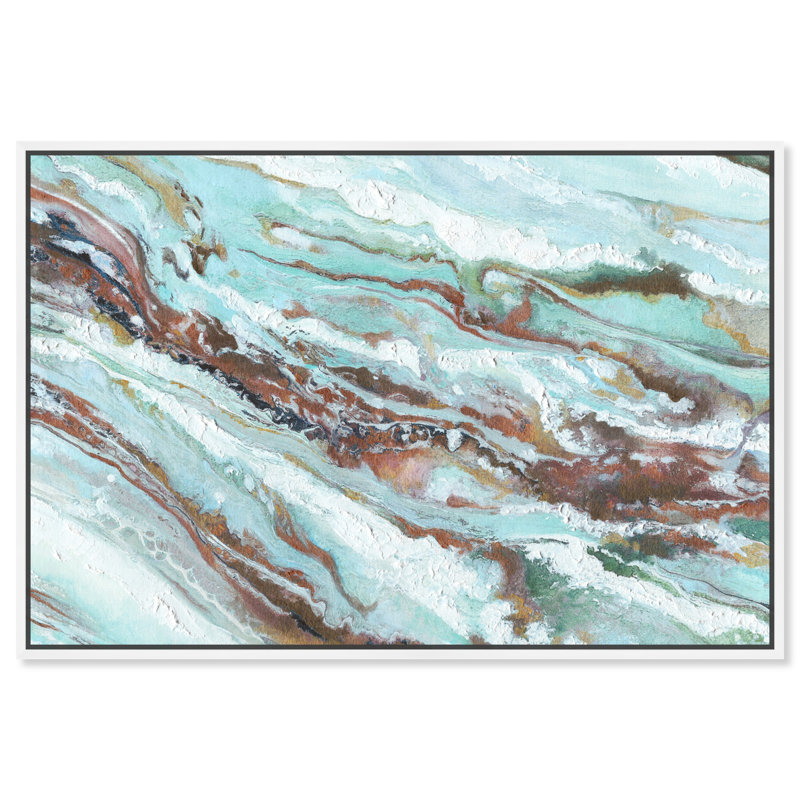 Mint Waves Abstract Canvas Print with White Frame - 11" x 16"