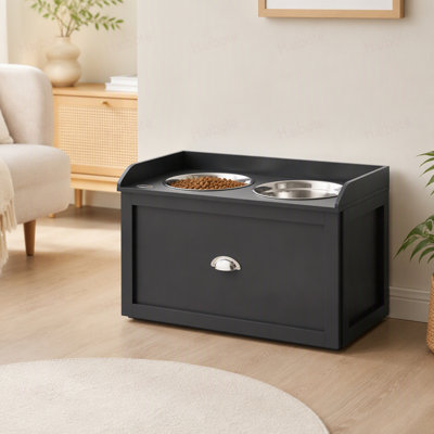 Station d'alimentation pour chiens avec tiroir de rangement, armoire de rangement pour nourriture pour chiens avec 2 bols surélevés amovibles pour chiens de grande taille