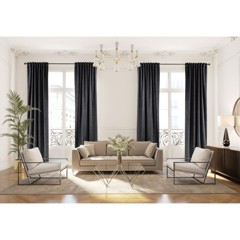 Rideau simple extra long et extra large en velours mat luxueux, 68 Ombre, L 52 po x L 95 po