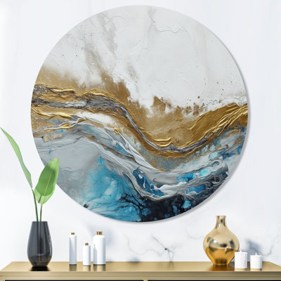 Grey Gold Modern Abstract Contemporary IV - Abstract Marble Round Wall Art on Metal