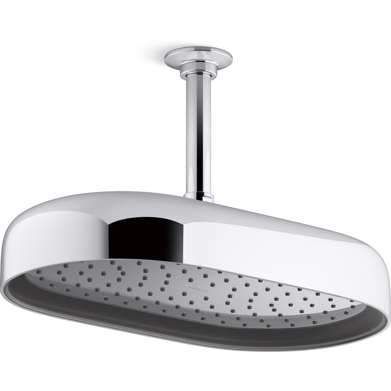 Statement 14" Single-Function Wall or Ceiling-Mount Round Rainhead, Oblong Rain Showerhead 2.5 GPM, Polished Chrome