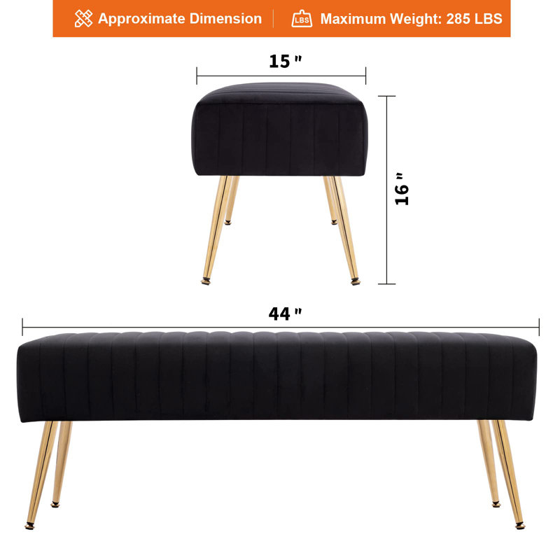 Rodjanae Velvet with Upholstery Bench, Black