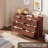 Fluted 6 Drawer Dresser for Bedroom, 47.2" Wide Design, Elegant Wooden Chest of Drawers with Gold Handles, Perfect for Living Room and Bedroom, Walnut-148900095