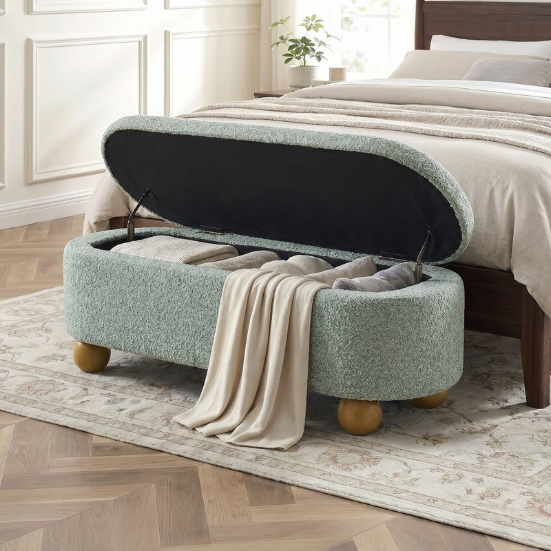 Modern Oval Storage Bench with Spherical Legs for Entryway and Living Room, Light Green