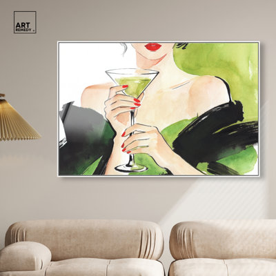 Olive Martini - Ira Comleva Framed Acrylic Print Martini Wall Art by Art Remedy, White Frame, 54 x 36