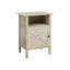 Table d'appoint pratique de style transitionnel avec plateau en stratifié couleur pierre crème, idéale pour les petits espaces de vie, offrant rangement et esthétique.