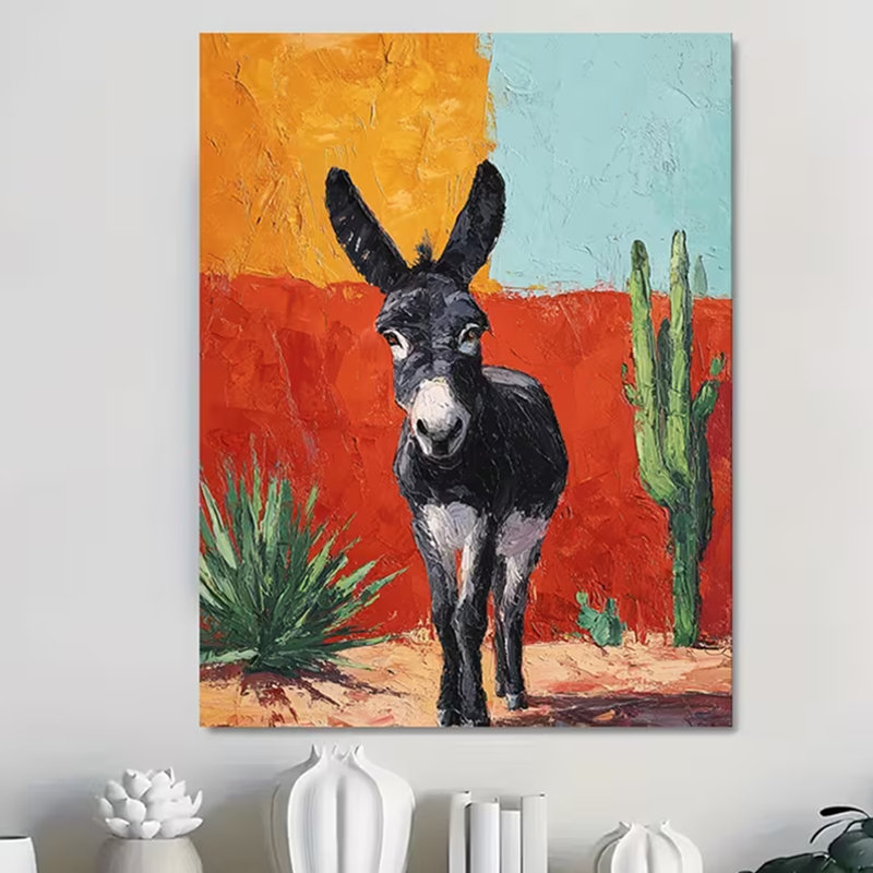 30*20，2D Flat Canvas Art Featuring a Desert-Style Black Donkey Cactus. This Framed Wall Art Is Ready to Hang And Is Ideal for Modern Decor in Offices And Homes.