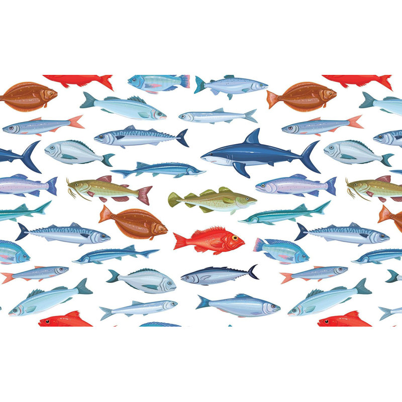 Papier peint de qualité supérieure - Motif de poisson coloré, L 96 po x l 120 po