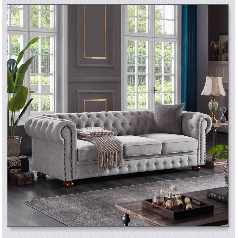 Canapé Chesterfield en tissu de lin Structure de base solide, confortable, durable et magnifique