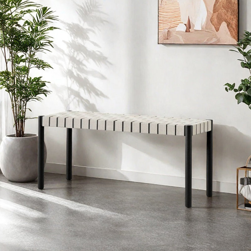 Banc tabouret en bois massif, Noir / blanc