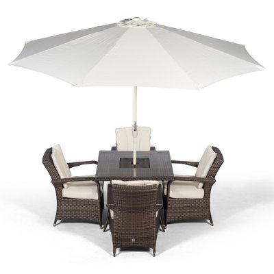Karas 4 - Person Patio Dining Set Umbrella Hole Included Square Table with Cushions Included