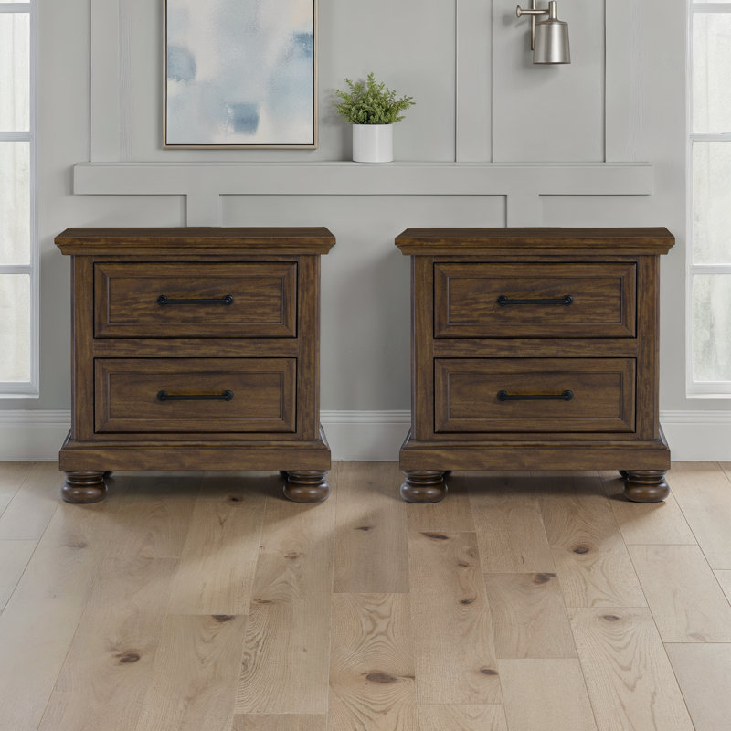 Dark Brown 2-Drawer Nightstands with USB