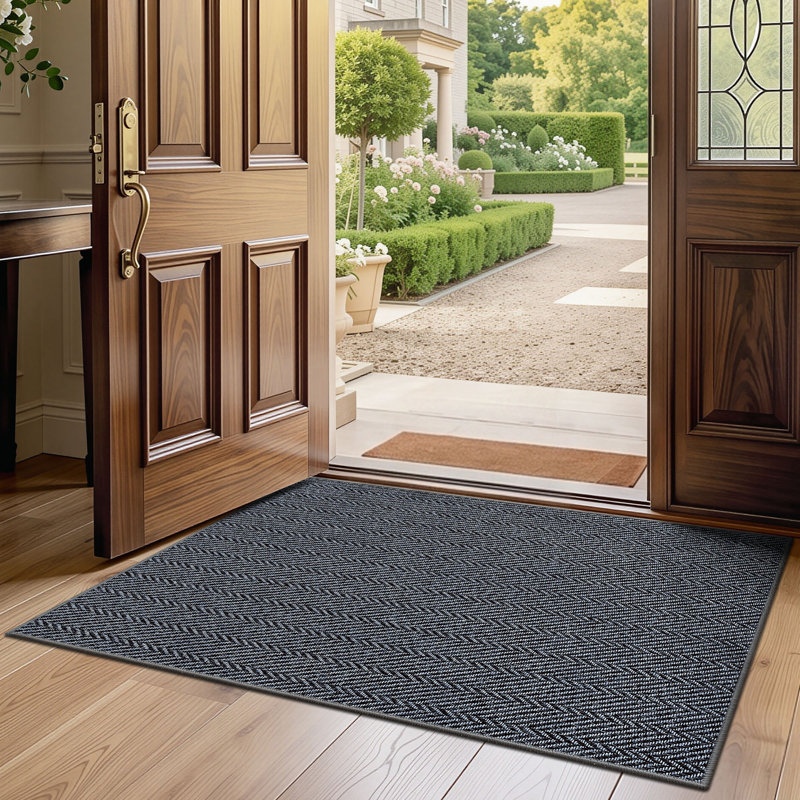 Paillasson intérieur unique à motif de chevrons antidérapant à séchage rapide, L 32 po x L 48 po, Gris - moyen