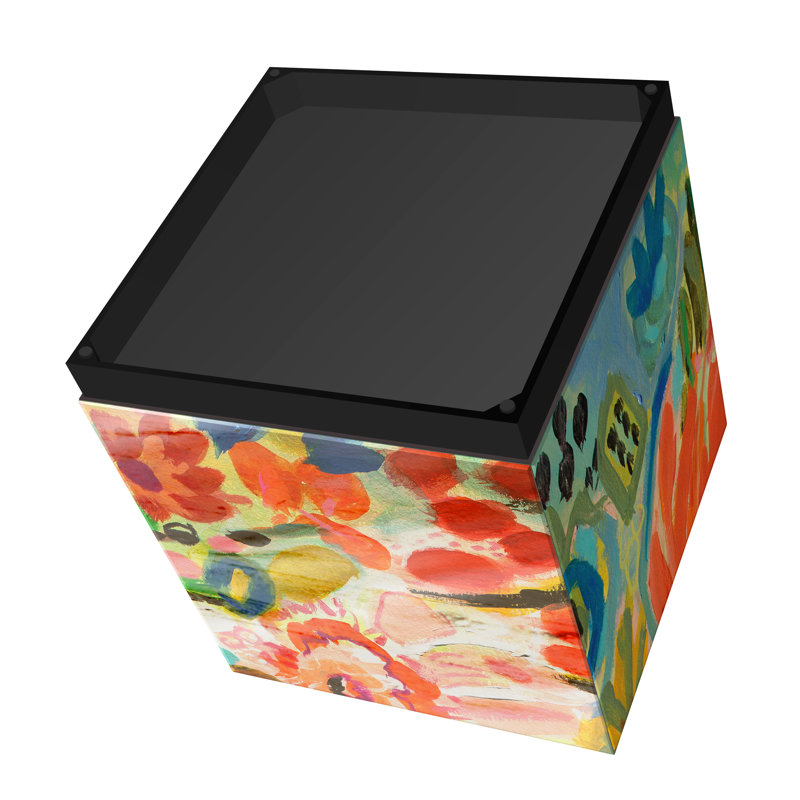 Floral Art Glass Lamp Table with Black Base
