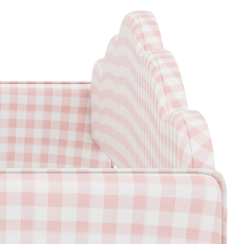 Structure de lit de jour robuste avec pieds en métal et revêtement en vichy avec tête de lit et accoudoirs, Pink
