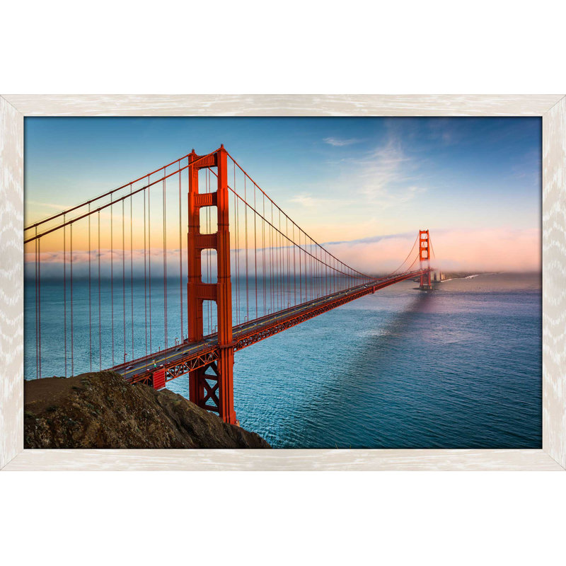 «Golden Gate San Francisco», reproduction de photo encadrée, H 21,5 po x l 27,5 po x P 0,75 po, Cadre crème délavé