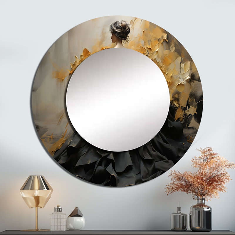 Fashion Elegance Unveiled Gold - Fashion Decorative Mirror, Glam Round Wall Mirror, Printed Metal Art, 23" x 23"