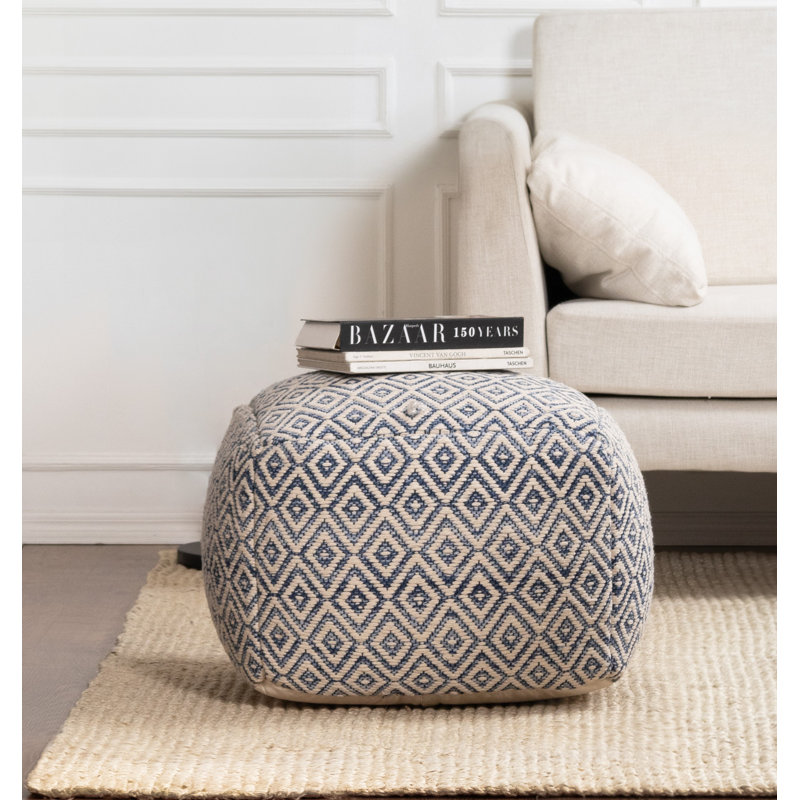 Flintridge Upholstered Pouf, Blue/Black