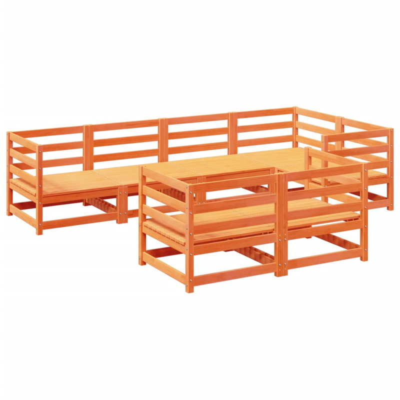  Ensemble de canapé de jardin en bois de pin massif brun moyen, Coussin beige / structure brune