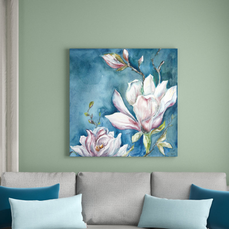 Magnolia On Blue by Tre Sorelle Studios - Wrapped Canvas Print, 91.44cm H x 91.44cm W